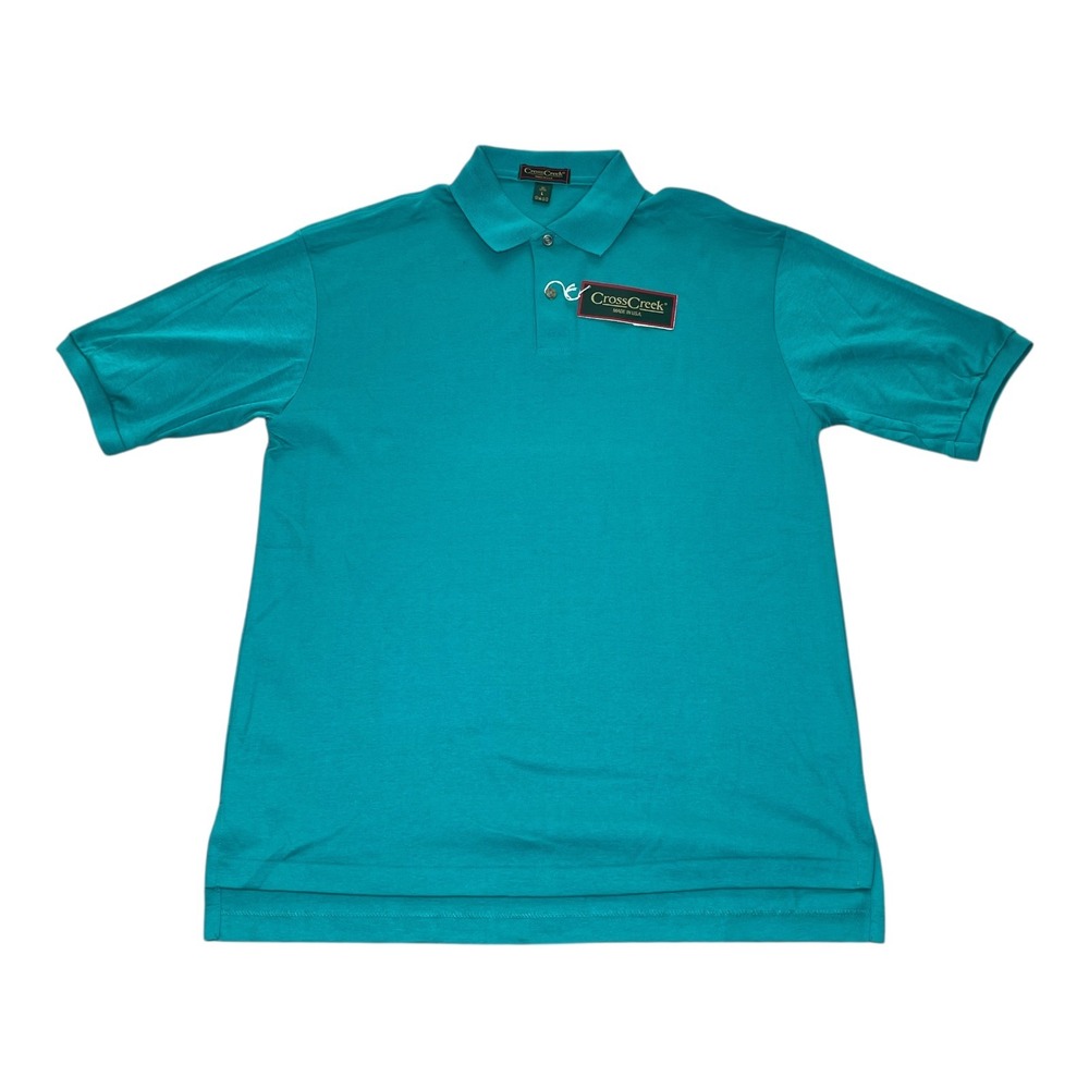 NEW Vintage Cross‎ Creek Mens Teal Green Short Sleeve Polo Shirt Made USA LARGE
